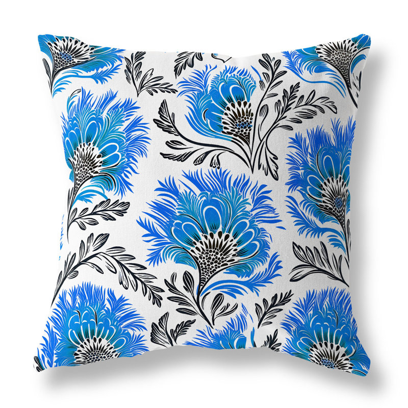 Coussin décoratif intérieur / extérieur Whimsical Wilds, Bleu / blanc, H 20 po x l 20 po