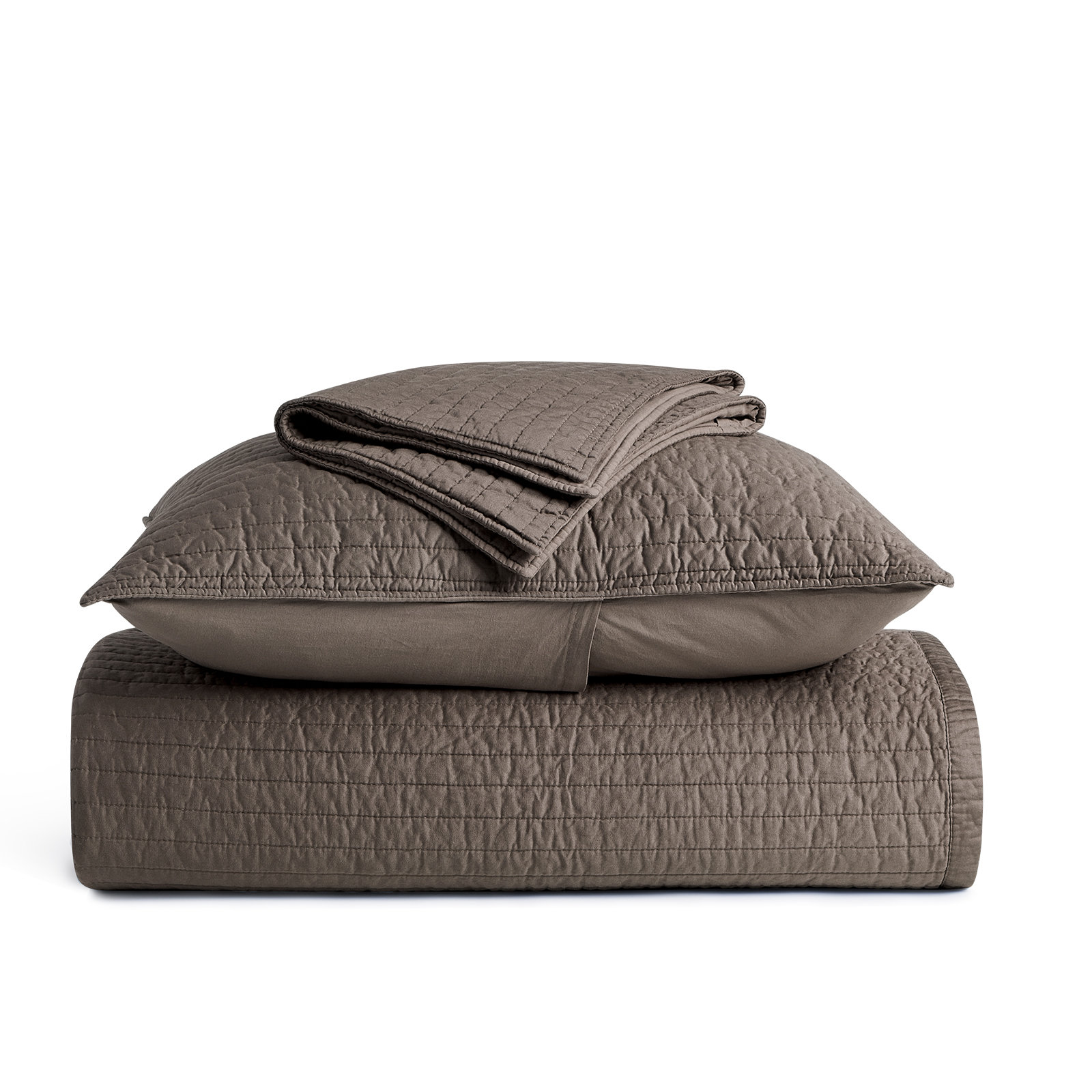 Cotton Sateen Quilt Set, King Quilt + 2 King Shams, Mocha Brown