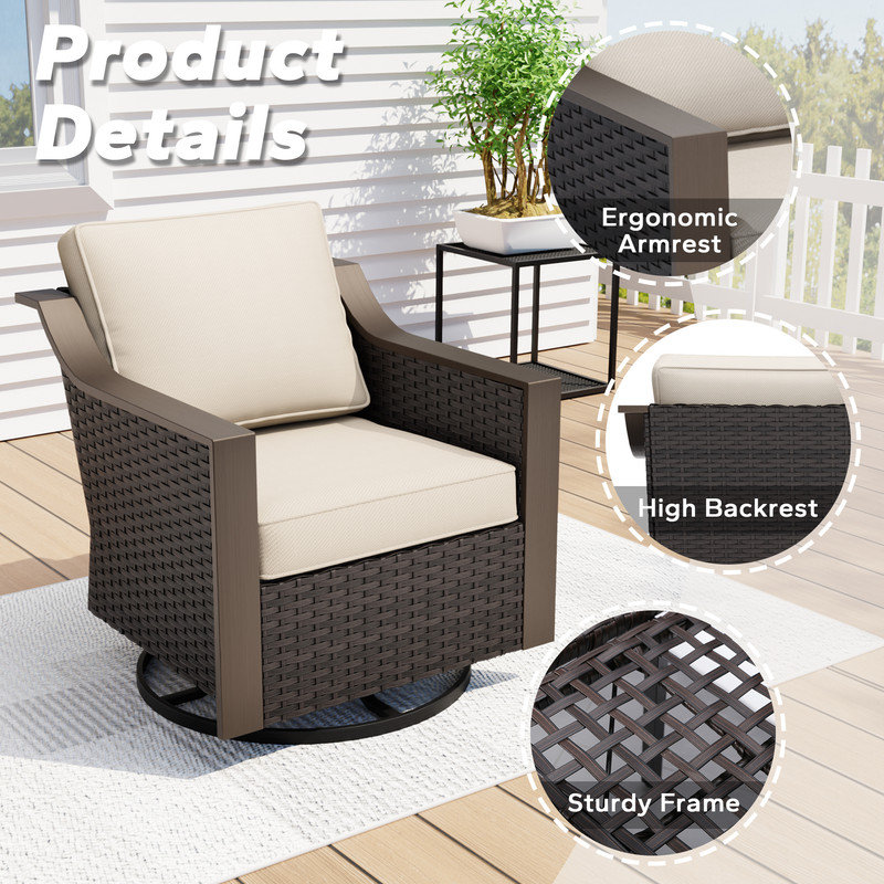 Patio Outdoor Wicker Chairs with Cushions, Cream