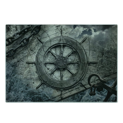 Ambesonne Vintage Tempered Glass Cutting Board Steering Wheel Grunge Charcoal