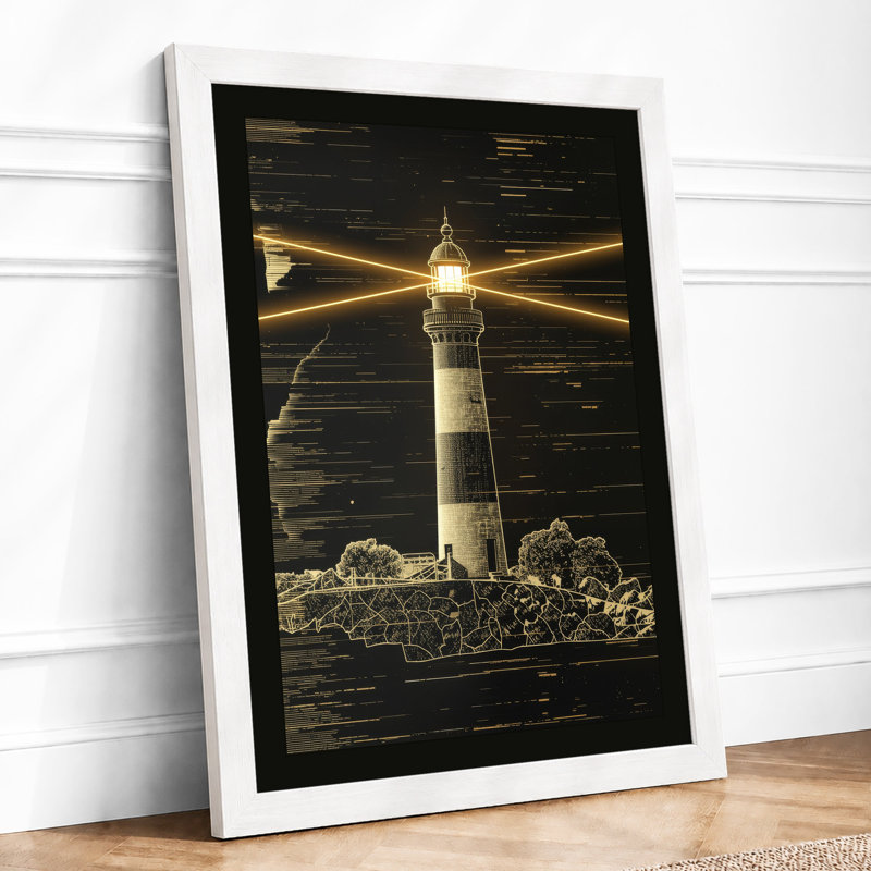 Lighthouse in Darkness Coastal - Framed Print, A1 - 84.1 x 59.4 cm, White