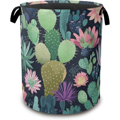 Blooming Cactuses Laundry Hamper Collapsible Laundry Baskets Tropical Succulents Dirty Clothes Baskets With Handlesoxford Cloth Hamper For Bedroom Bathroom College Dorms