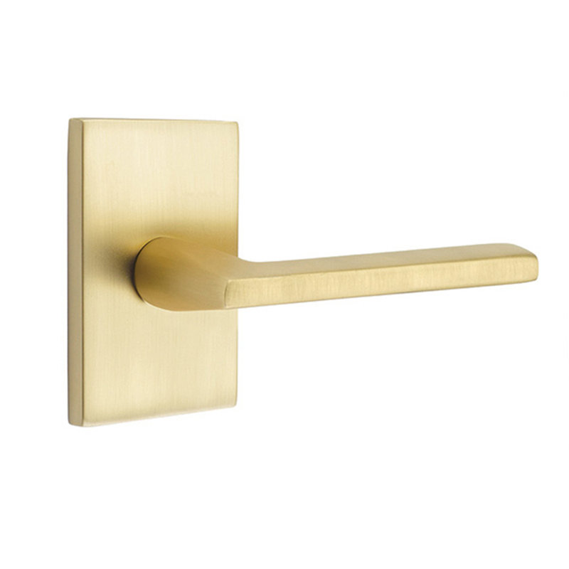 Cortina Flat Privacy (Bed & Bath) Door Lever with Rectangle Rosette, Satin Brass, Left