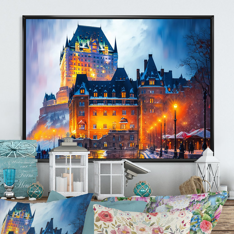 «Chateau Frontenac in Winter IV», reproduction sur toile, L 32 po x H 16 po, Toile avec cadre flottant noir