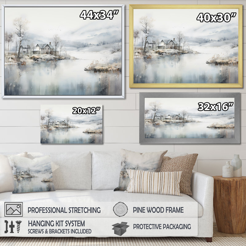 Gris et beige, paysage scandinave moderne silencieux - Art mural moderne-scandinave grand, Cadre doré simple