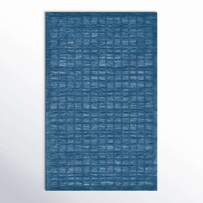 Caris Geometric Hand Loomed Area Rug in Blue, Rectangle 5' x 8'