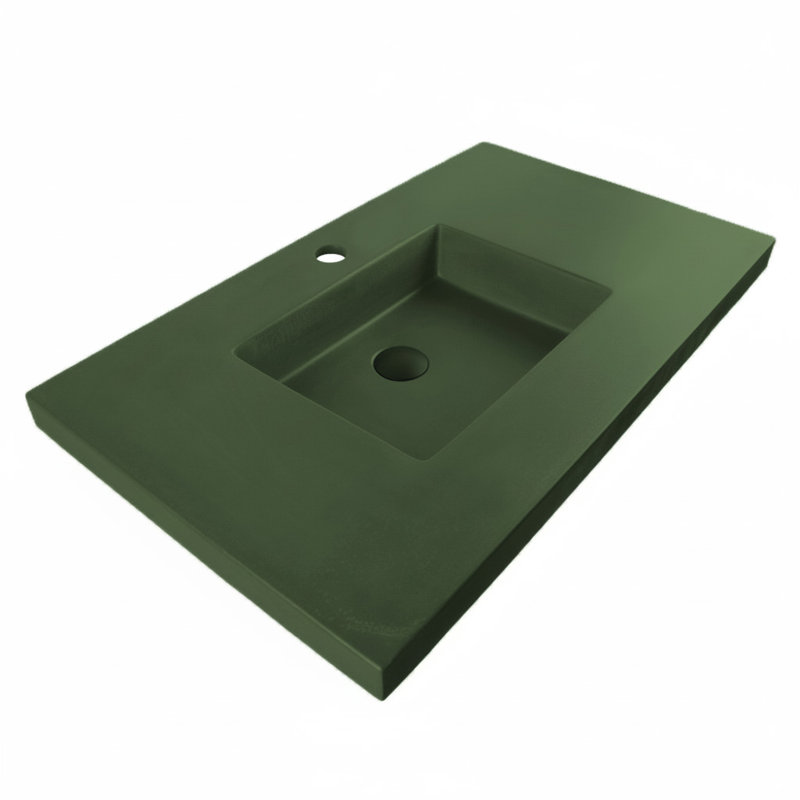 Newterra Concrete Handmade Rectangular Console Bathroom Sink, Charcoal, Single Hole