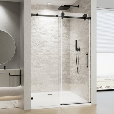 Frameless Single Sliding Soft-Close Shower Door With 5/16" (8Mm) Clear Nano-Coated Tempered Glass And Stainless Steel Handle