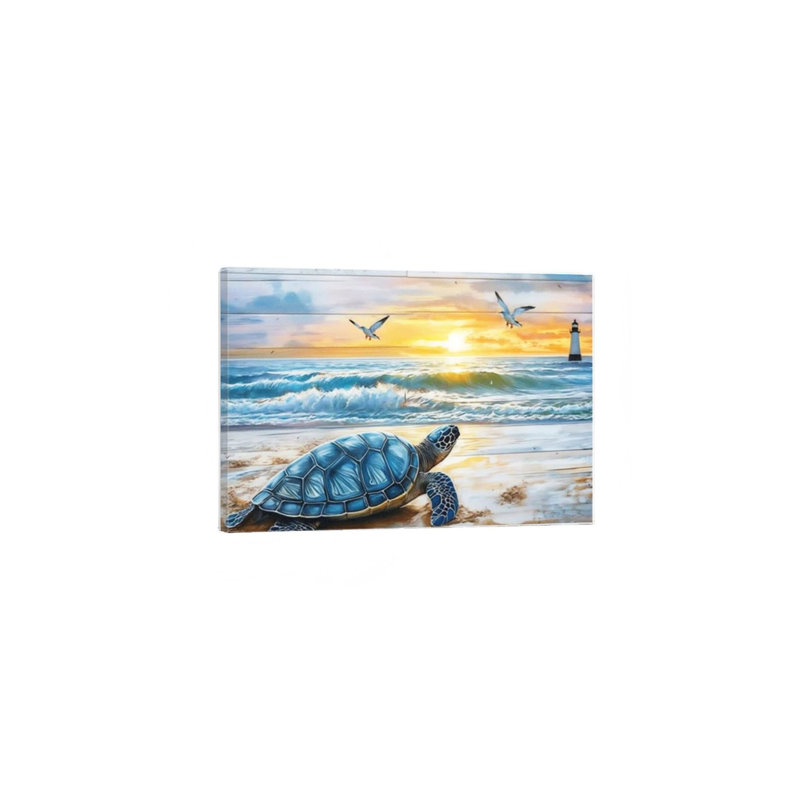 Océan bleu BBSea Turtle, art mural à cadre en bois à l'arrière, 30 x 20