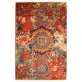 Hand Knotted Wool Area Rug in Red/Blue/Beige/Gray