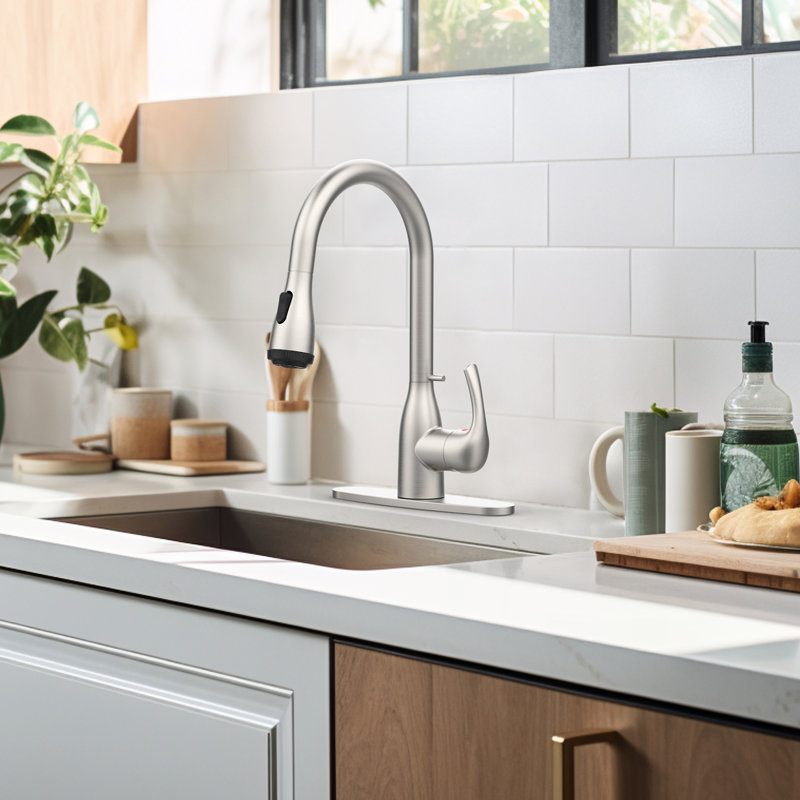 Brushed Nickel Kitchen Faucets With 4 Spray Functions, Pull Down , Locking Buckle, Scratch Rust-, For Rv Bar Sinks, 1.8Gpm Flow, 360 Rotatable Spout, Simple Setup Methodology Faucet Pull-Down ,