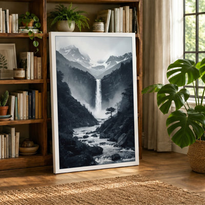 Alpine Waterfall Scandinavian - Wrapped Canvas