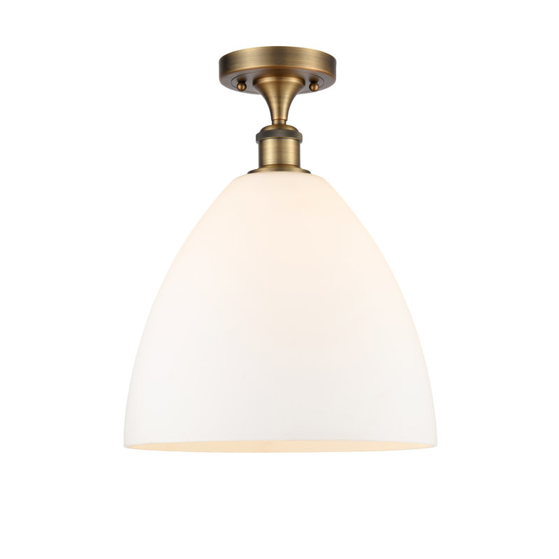 Plafonnier semi-encastré 1 lumière, Blanc mat, H 14,75 po x l 12 po x P 12 po, Laiton brossé
