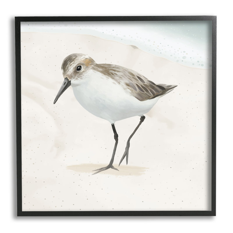 «Stepping Sandpiper Bird Ocean Shoreline Beach Scene» par Lucca Sheppard - cadre photo, impression sur bois