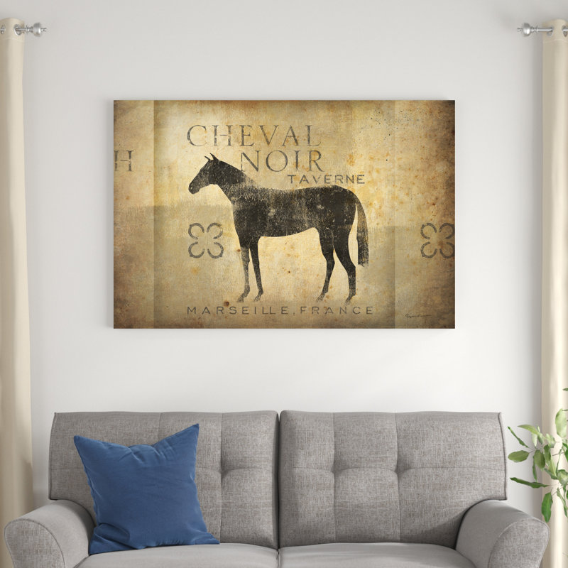 Cheval noir V4, H 32 po x l 48 po x P 1,25 po