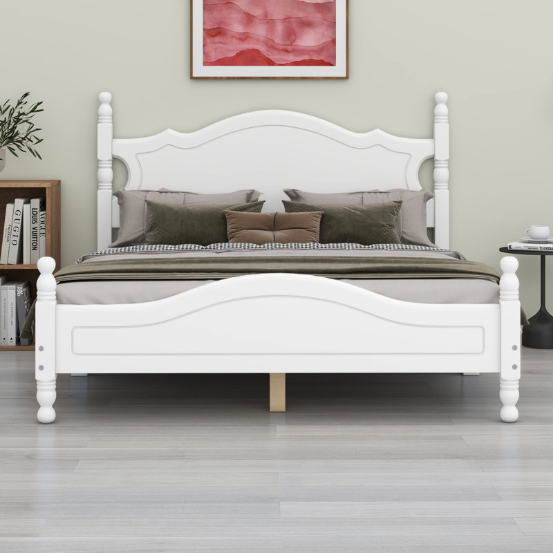 Lit plateforme en bois massif Govea, Lit double, Blanc