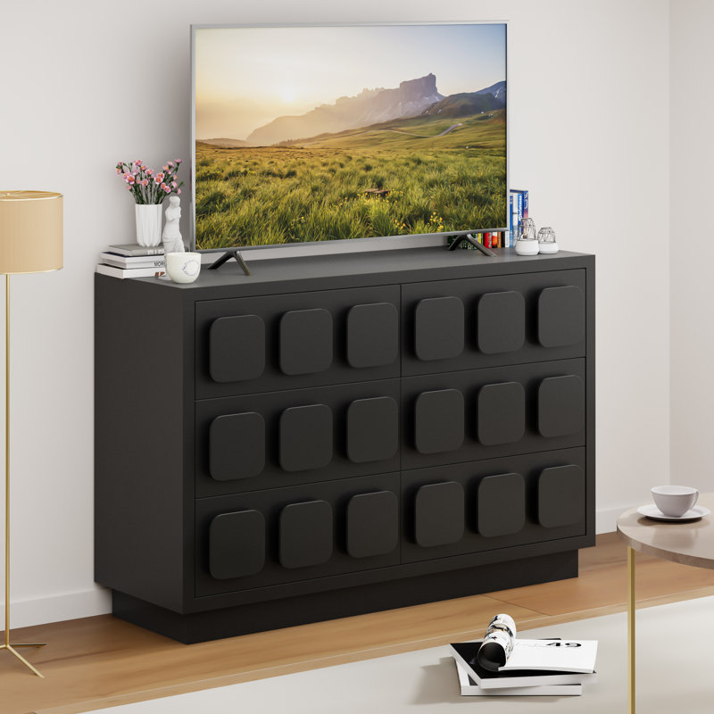 Commode double 6 tiroirs l 47,2 po, Noir, noir, noir, noir