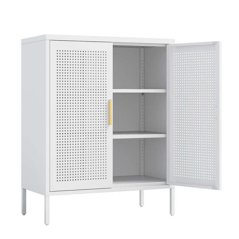 NO LOCK, Metal Storage Cabinet With 2 Doors And 2 Adjustable Shelves, Steel Storage Cabinet, Metal File Cabinet For Home Office School Gym