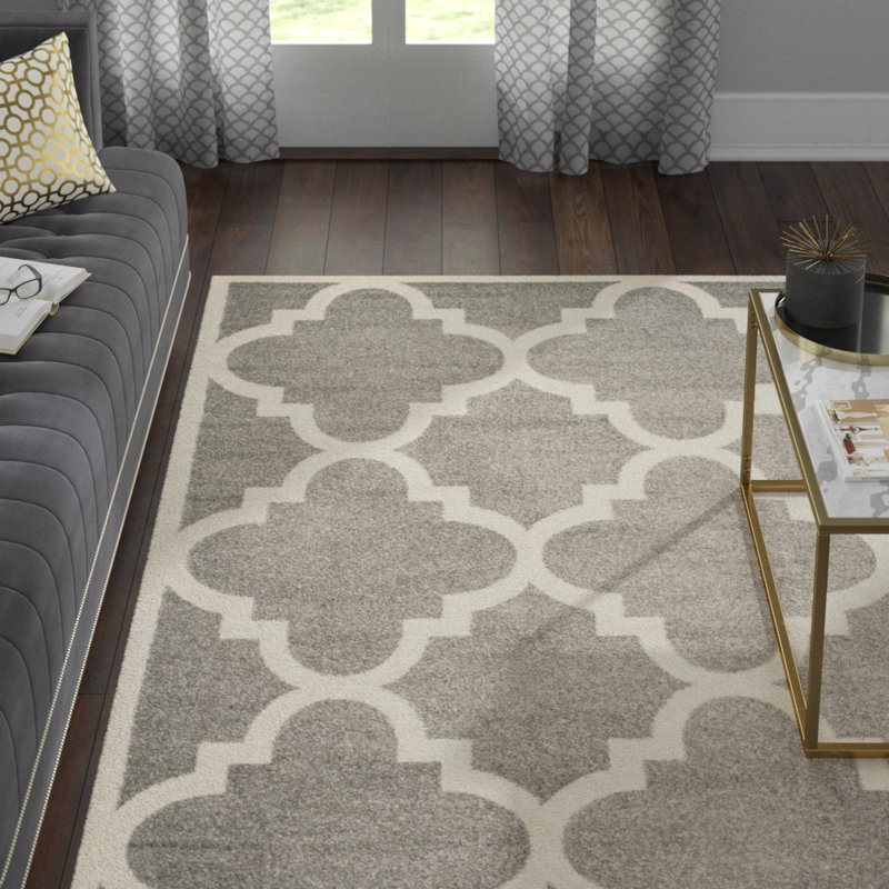 Tapis géométrique gris foncé / beige Ammundsen, Rectangle 8 pi x 10 pi
