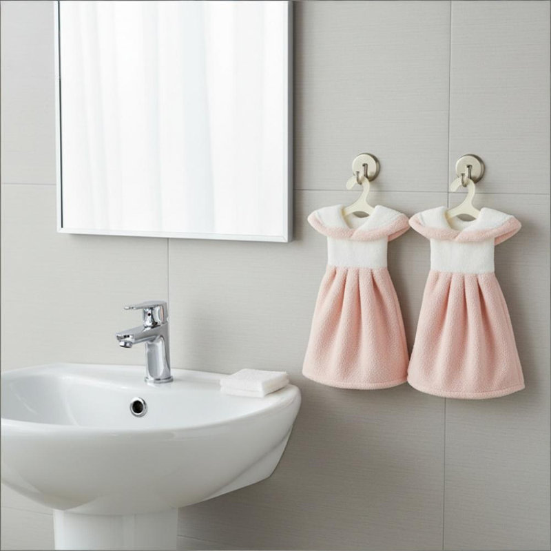 2Pcs Hand Towel Set (Set Of 2), Pink/White
