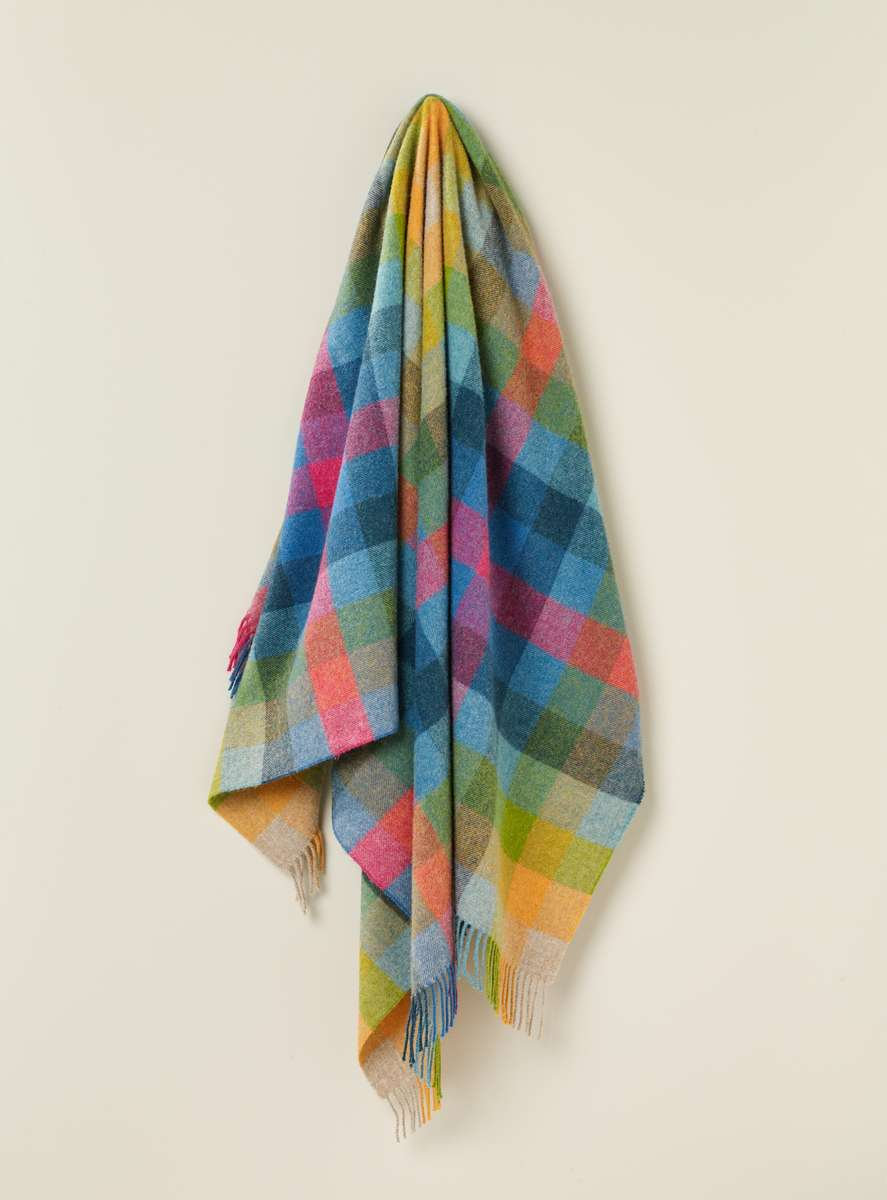 Shetland Wool Throw/Blankets Hand Woven Blanket, Blue/Green/Orange/Purple Geometric