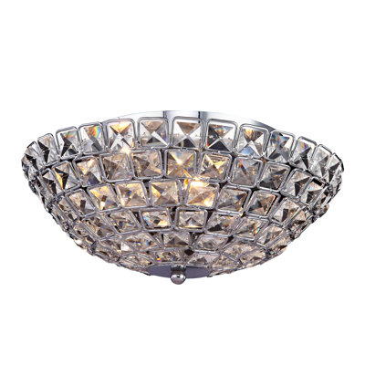 3-Light Chrome Flush Mount With Clear Crystals