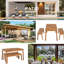 Mobilier de salle à manger en bois 3 pièces pour l'extérieur et l'intérieur avec 2 bancs, conception à grain diagonal moderne, assemblage rapide, patins réglables pour une utilisation sécuritaire faits d'espaces, stable simple et distinctive sur tous les étages
