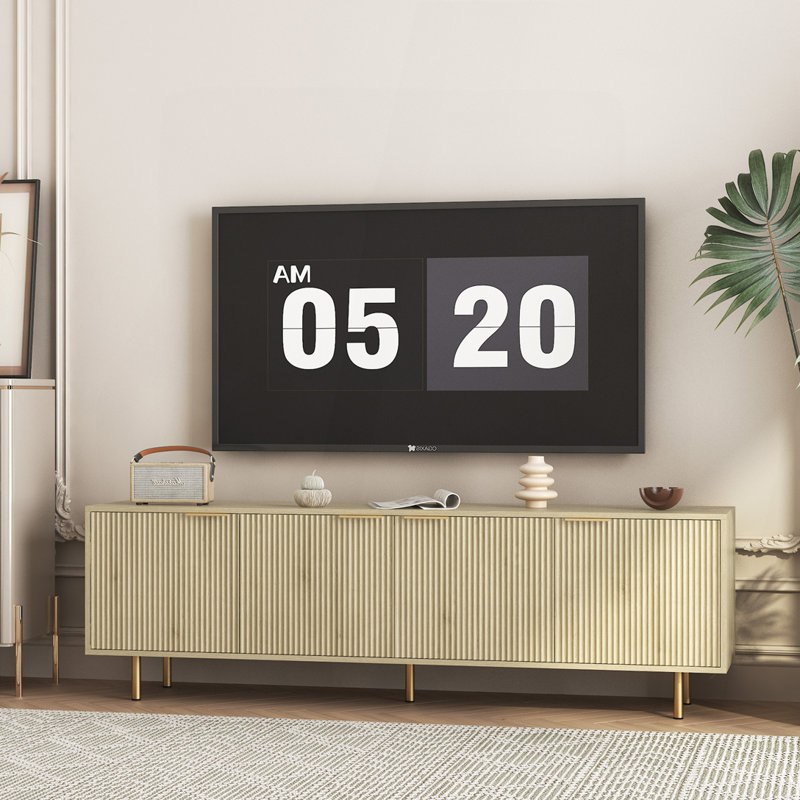 Meuble télé moderne avec cannelures avec rangement, Naturel