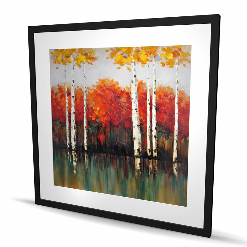 Birches by Fall - Framed Matted Print for Home Decor