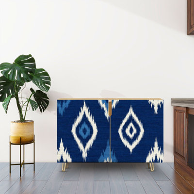 Sideboard Buffet Cabinet with Storage Seamless french farmhouse linen geometric block print Provence blue with 2 Doors for Living Room and Kitchen