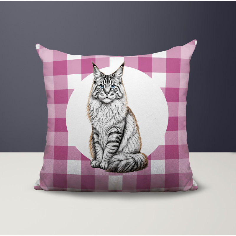 Oreiller réversible intérieur / extérieur Maine Coon Cat, 16x16, Magenta