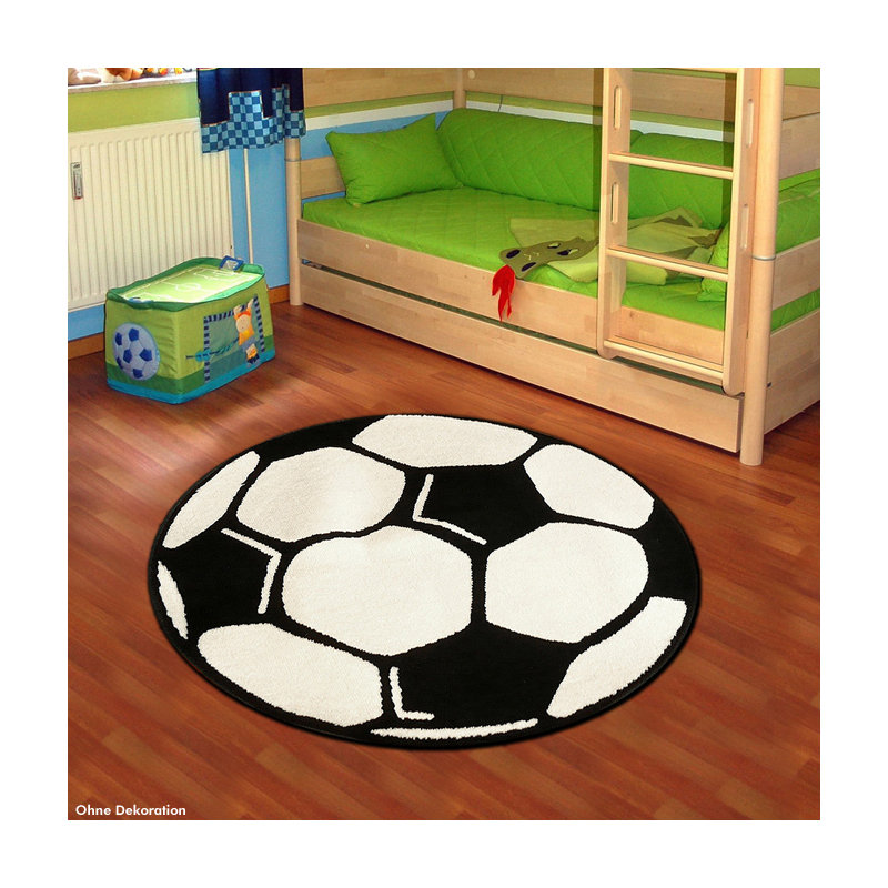 Football White/Black Rug, Round 100cm