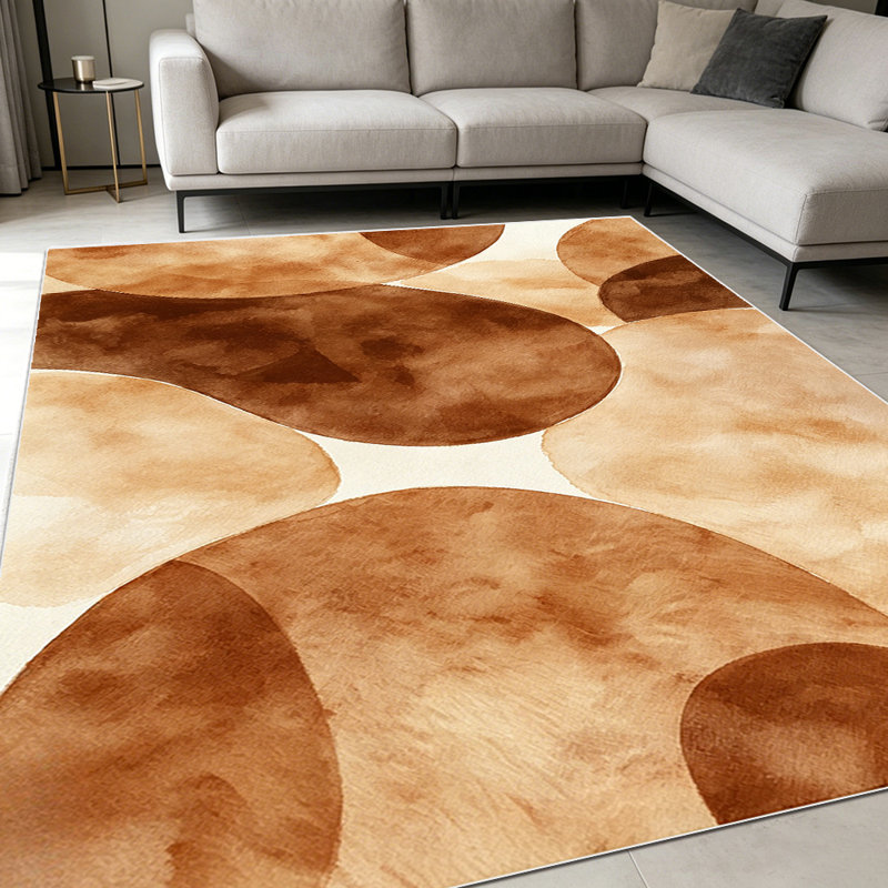 1PC Watercolor Neutral Brown Abstract Overlapping Organic Circle Boho Pattern area rugs for Living Room, Soft and Comfortable, Suitable for all seasons, easy-to-maintain, machine washable Indoor floor mat,