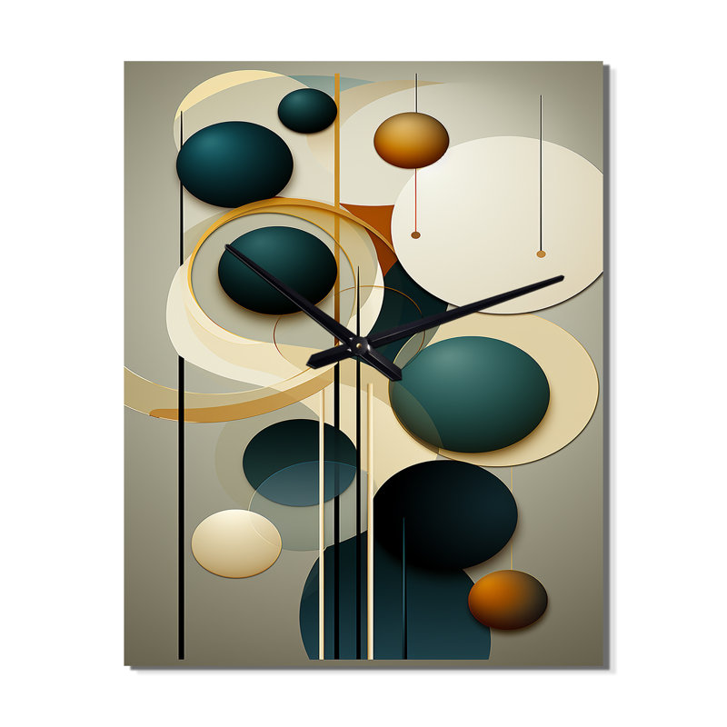 Horloge murale moderne «Rising With The New Moon Geometrics Retro Blue III - Abstract Spirals», H 32 po x l 16 po x P 1 po