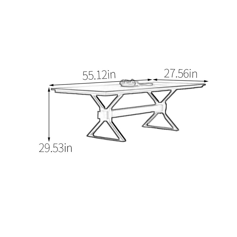 Table de salle à manger rétro en bois de frêne, H 29,53 po x L 55,12 po x l 27,56 po, Bois robuste