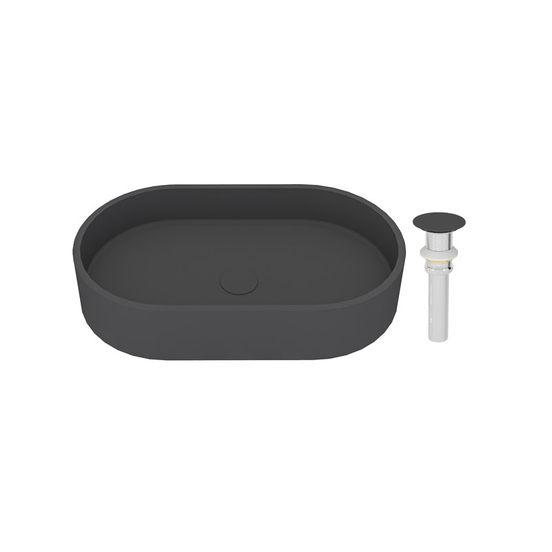 CASAINC Maple 13.77'' Concrete Oval Bathroom Sink, Black Earth