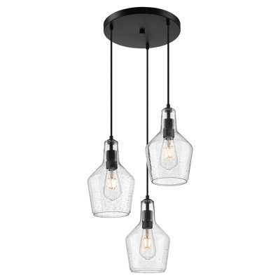 3-Light Cluster Pendant Light With Seeded Glass