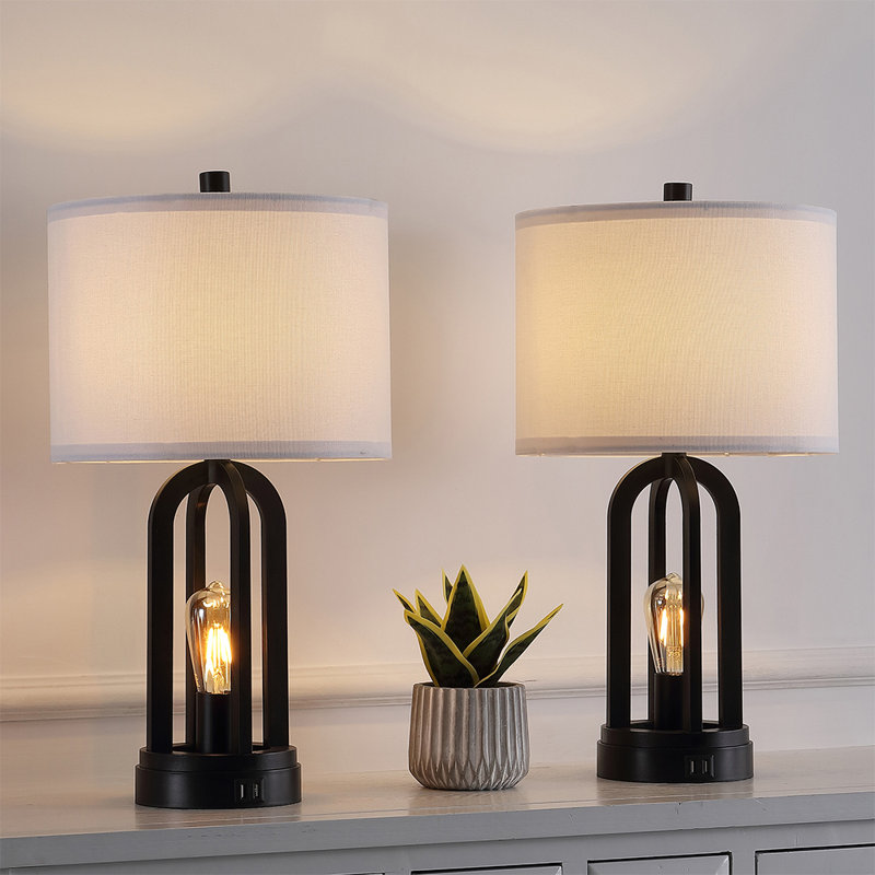 22.75'' Black USB Table Lamp with LED bulbs