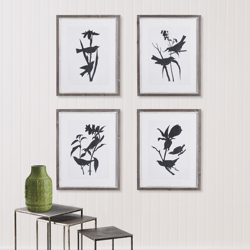 «Bird Silhouette» de Saltillo - ensemble de 4 reproductions encadrées sur papier