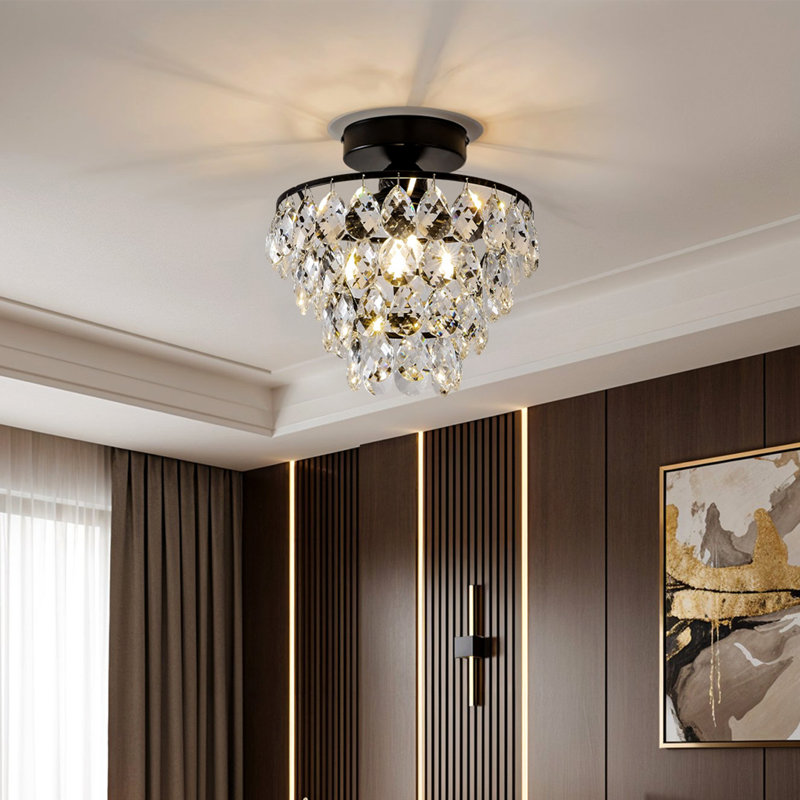 Crystal Semi Flush Mount, Matte Black
