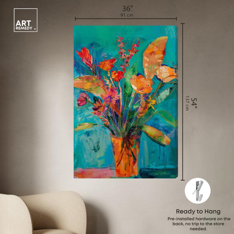 Vase à fleurs, Toile tendue, H 54 po x l 36 po