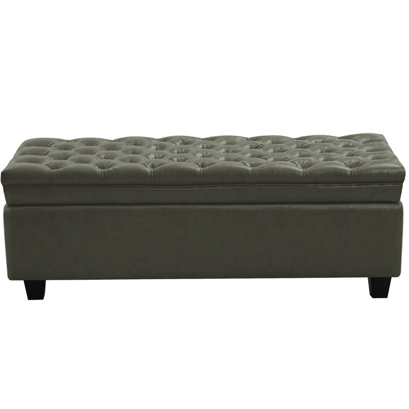 51" W Linen Upholstered Flip Top Storage Bench, PU Green