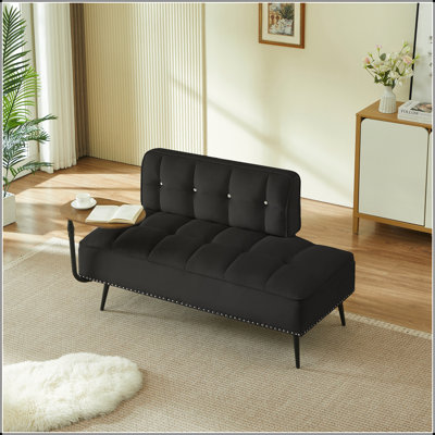 54-Inch Modern Two-Seater Velvet Sofa with 360° Rotating Side Table and Plush Cushions for Versatile Use in Any Room