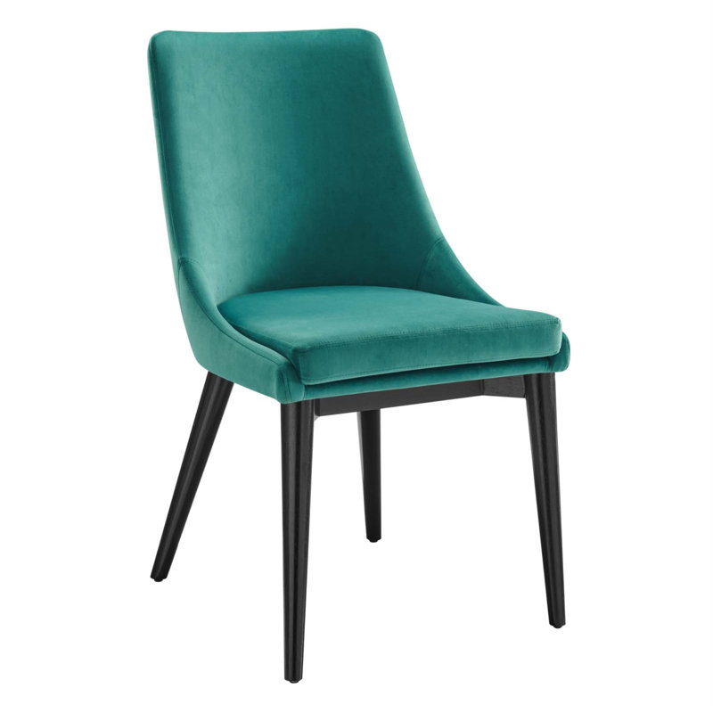 Teal Velvet Upholstered Dining Chair with Metal Legs
