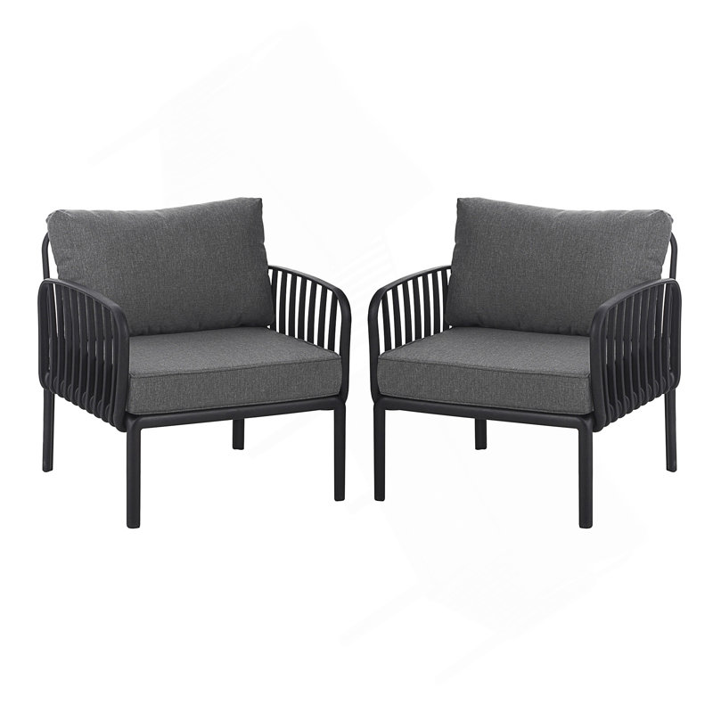 Modern Outdoor Patio Club Chair With Waterproof Thick Cushions For Comfortable Deep Seating On Porch Or Balcony