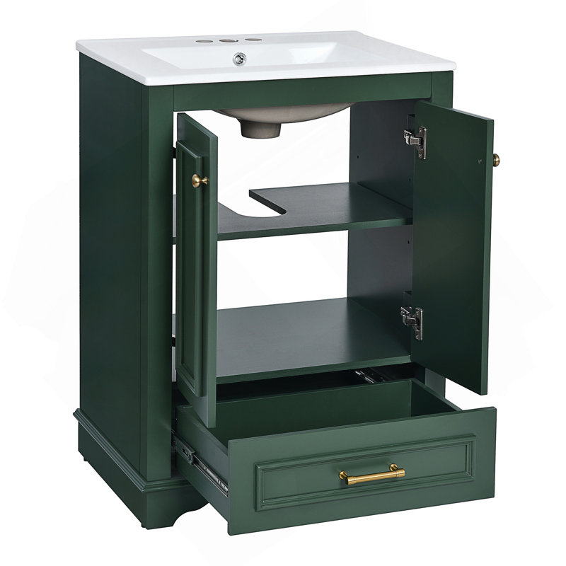 Meuble-lavabo autoportant moderne de 24 po avec lavabo en céramique, portes à fermeture douce et rangement réglable