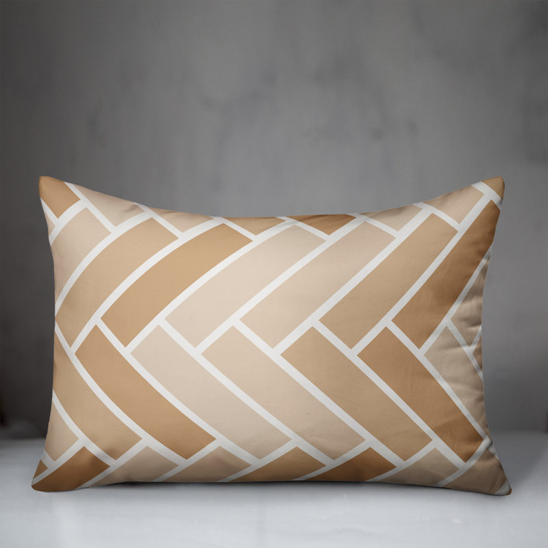 Outdoor Reversible Throw Pillow, Tan, Geometric 1
