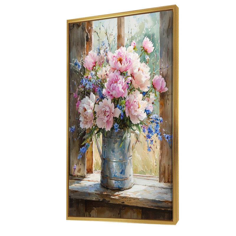 Veschi Country Bloom Peony Bouquet II - pivoines, reproduction d'art sur toile, H 60 po x l 28 po, Doré