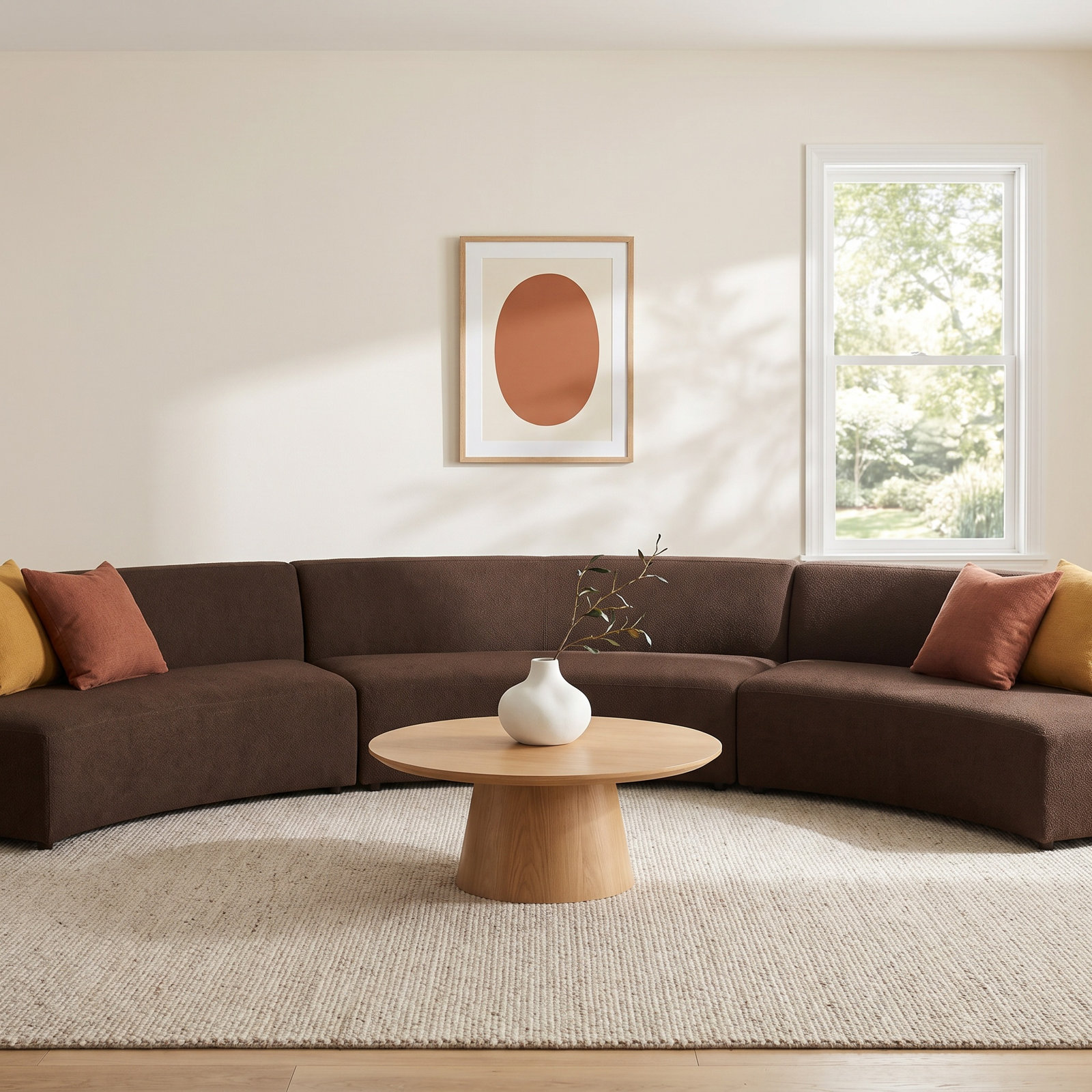 REMI Modular Upholstered Reversible Sectional, Brown Polyester, 28.3" H x 242.1" W x 39" D
