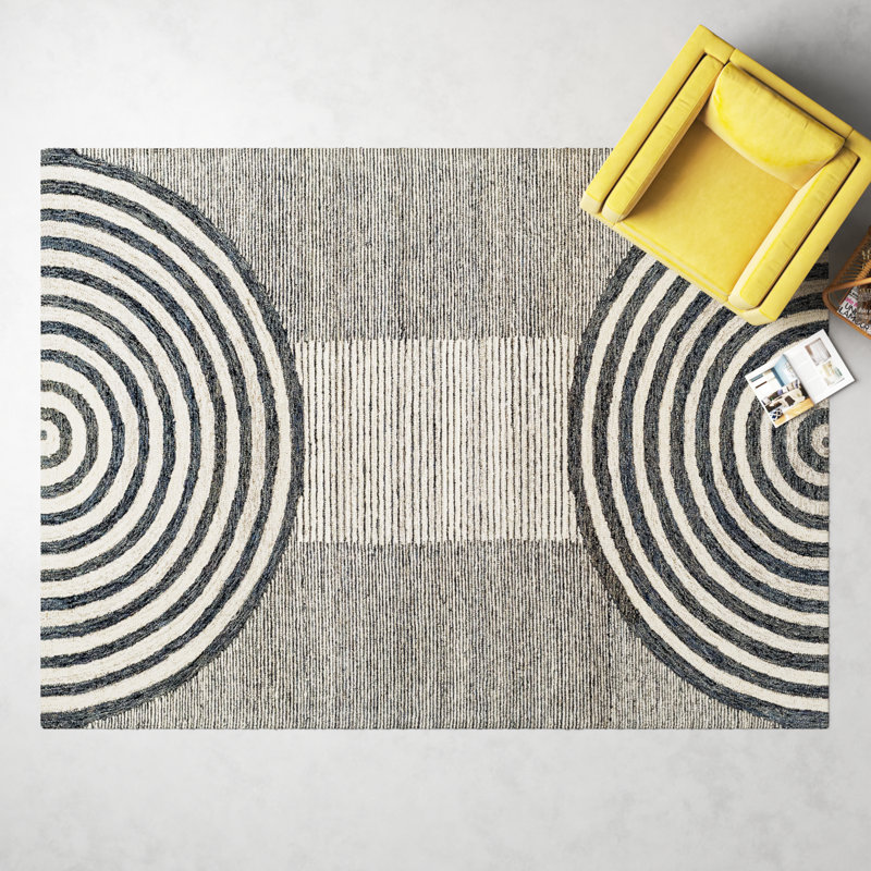 Uptown Rectangle Geometric Handmade Tufted Wool Area Rug in Beige/Gray/Black, Rectangle 8' x 10'